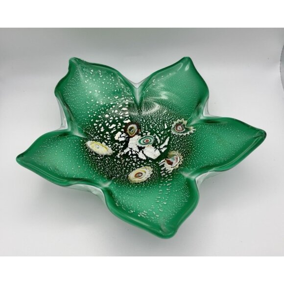 Fratelli Toso Other - Vintage Fratelli Toso Murano Italy Green Glass w/ Millifiori Candy Dish Ashtray